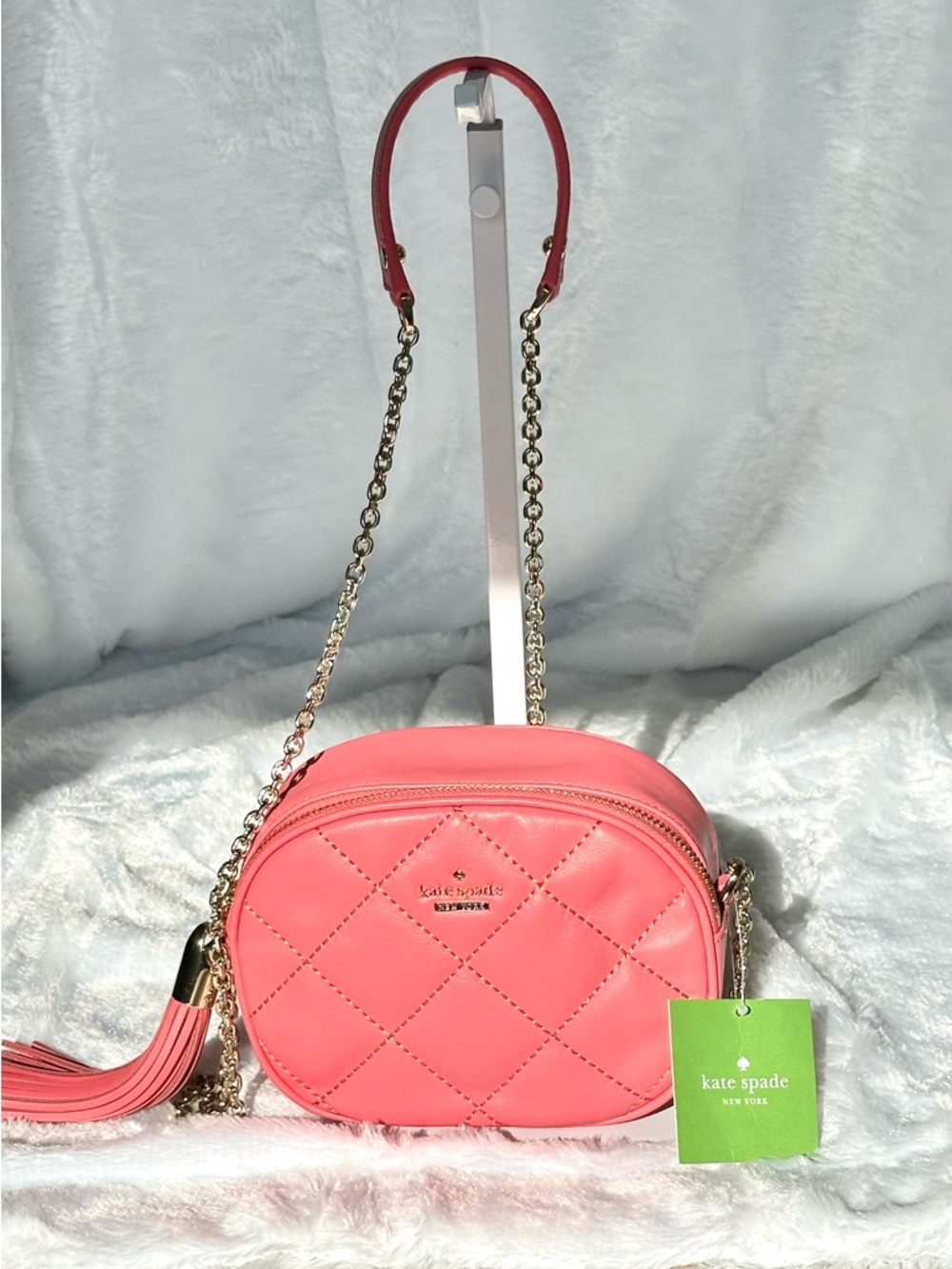 kate spade Coral Quilted Crossbody with Gold Chain